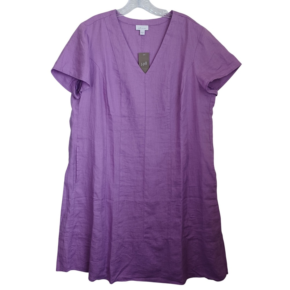 J. Jill Love Linen Aster Purple V-Neck Shift Dress XL NEW 291531 - Picture 2 of 9